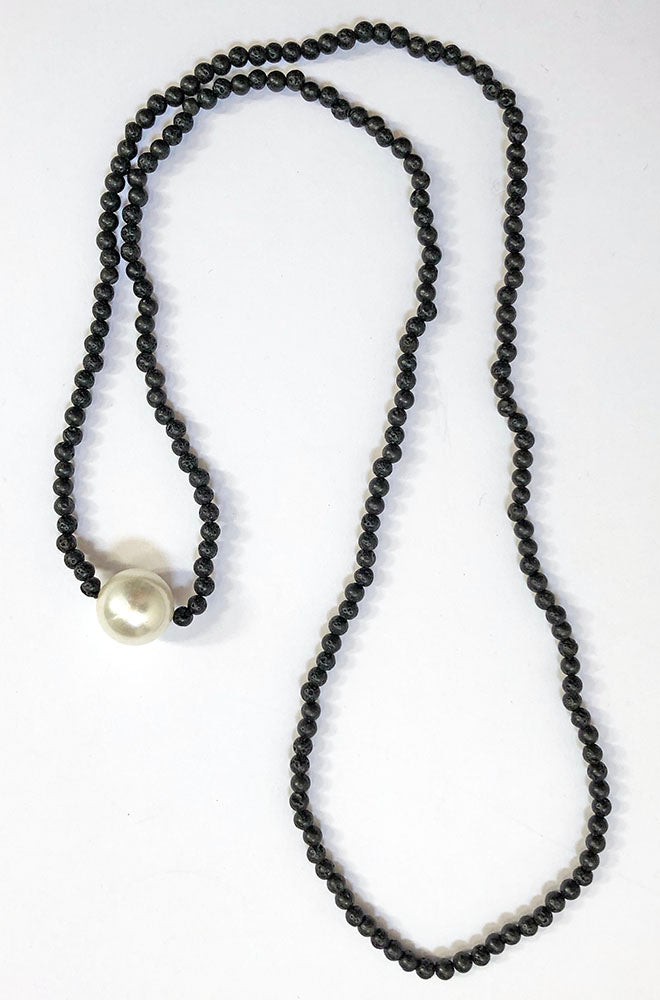 SHELL PEARL AND LAVA BEAD NECKLACE