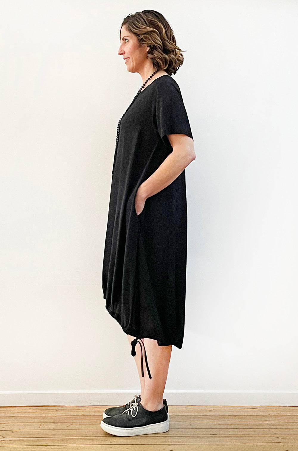 VISCOSE TIE HEM HI LO DRESS BLACK