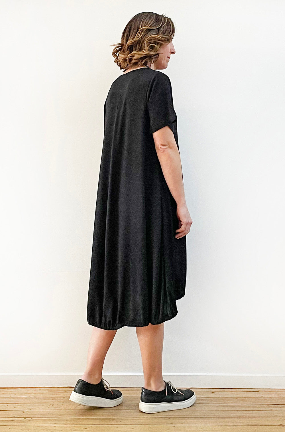 VISCOSE TIE HEM HI LO DRESS BLACK
