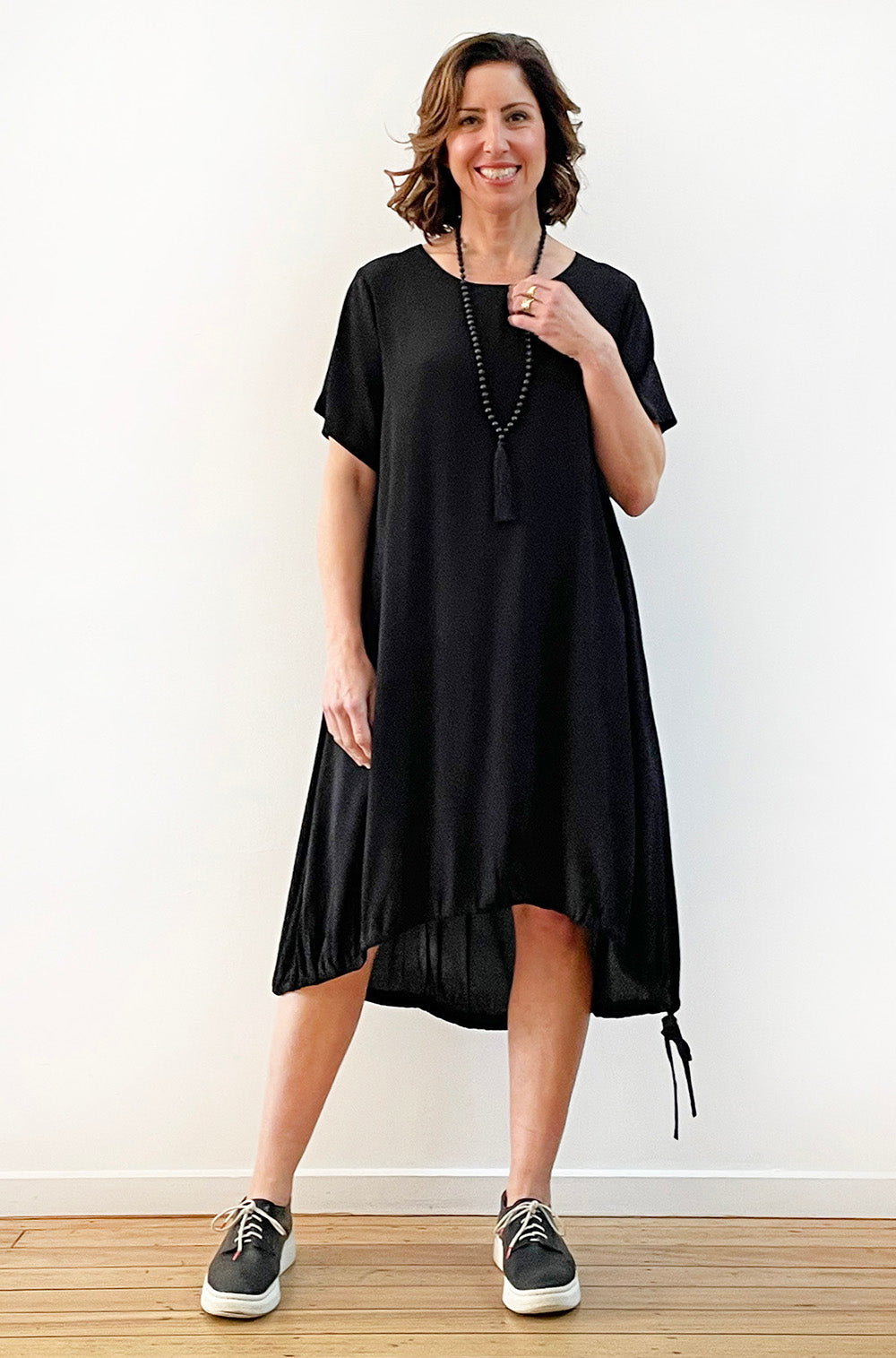 VISCOSE TIE HEM HI LO DRESS BLACK