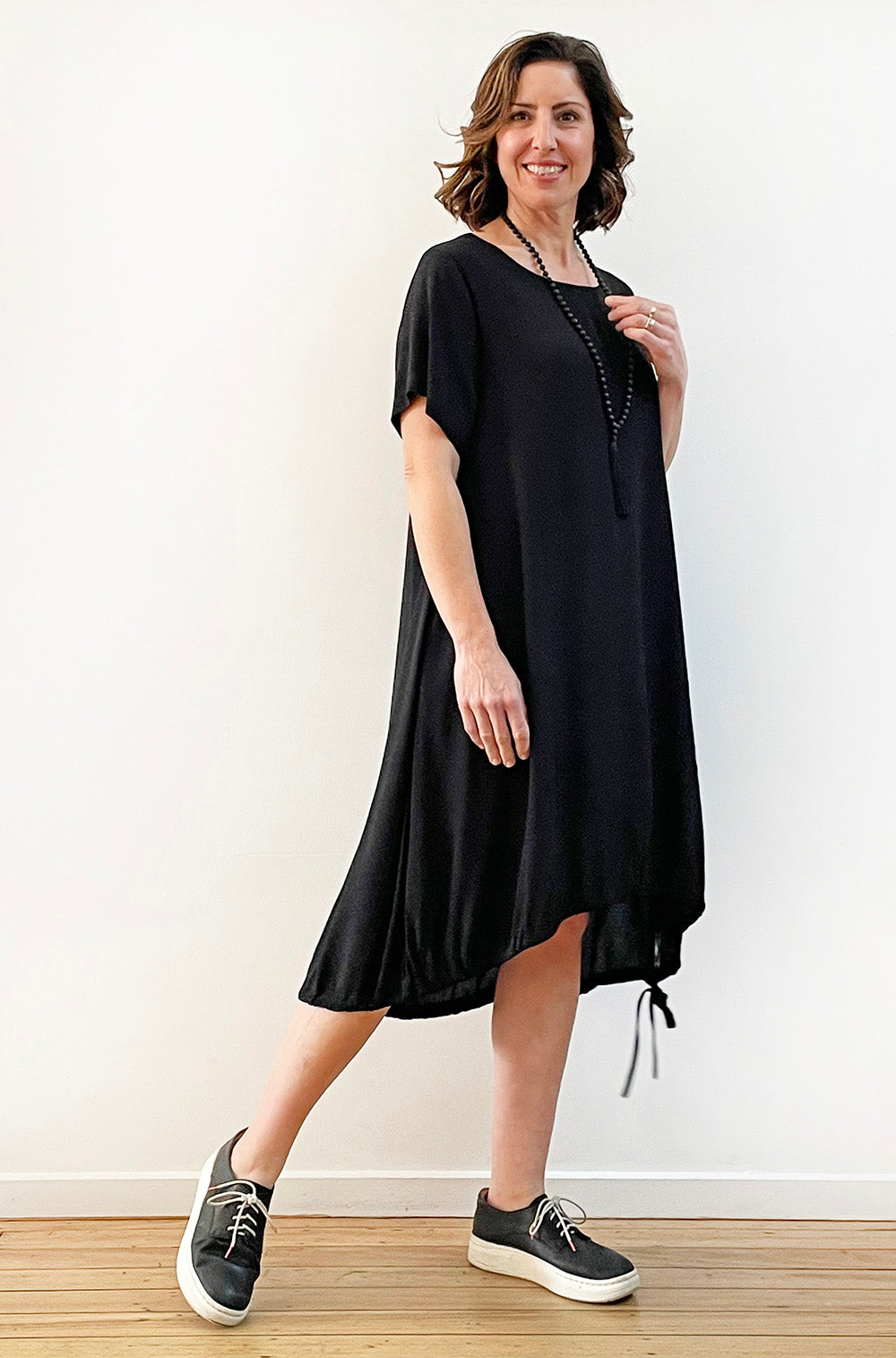 VISCOSE TIE HEM HI LO DRESS BLACK