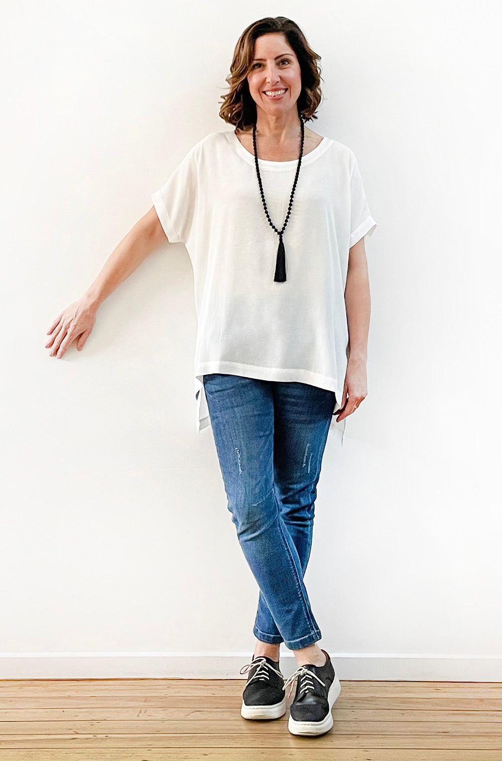 VISCOSE WOVEN TEE IVORY