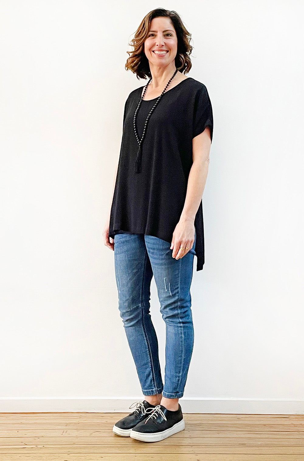 VISCOSE WOVEN TEE BLACK