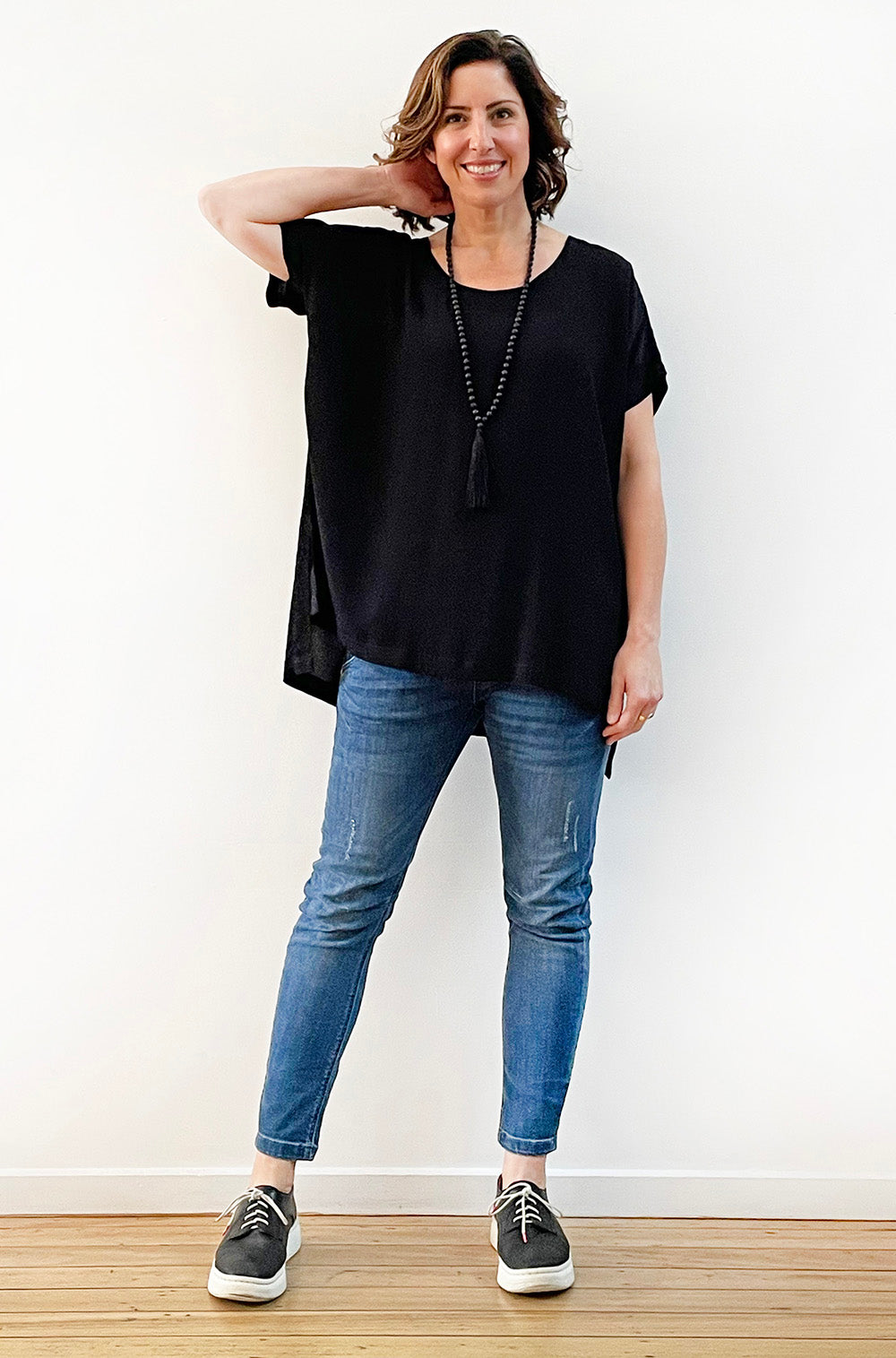 VISCOSE WOVEN TEE BLACK