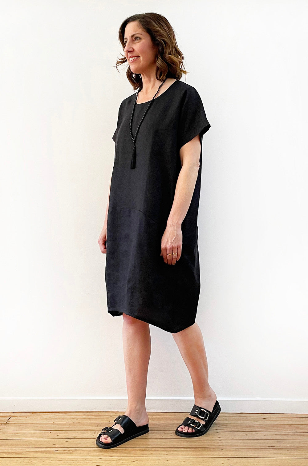 LINEN LANTERN DRESS BLACK
