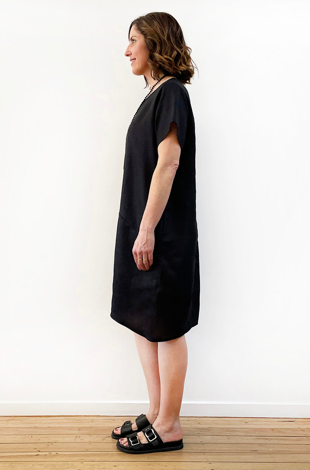 LINEN LANTERN DRESS BLACK