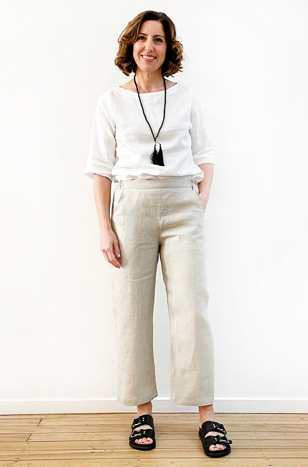 FLAT FRONT LINEN PANT NATURAL