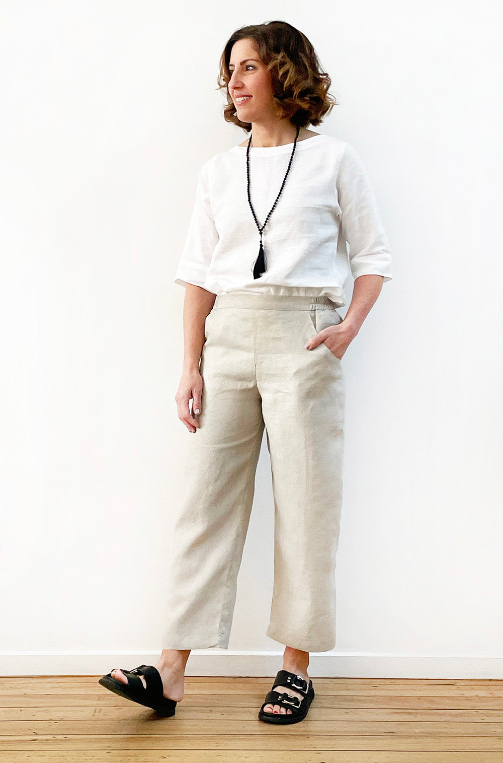 FLAT FRONT LINEN PANT NATURAL