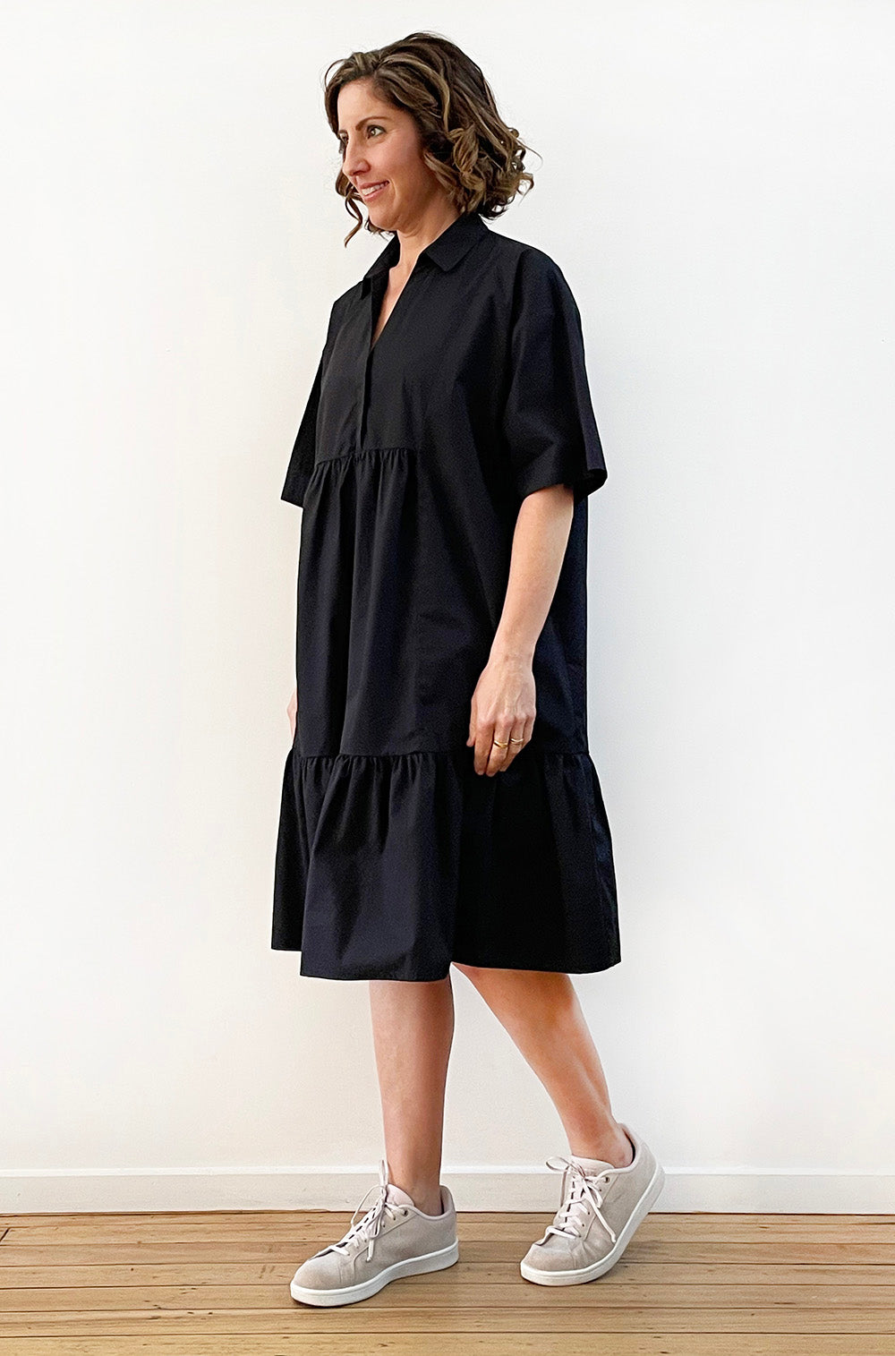 COTTON OVERSIZED SMOCK DRESS BLACK