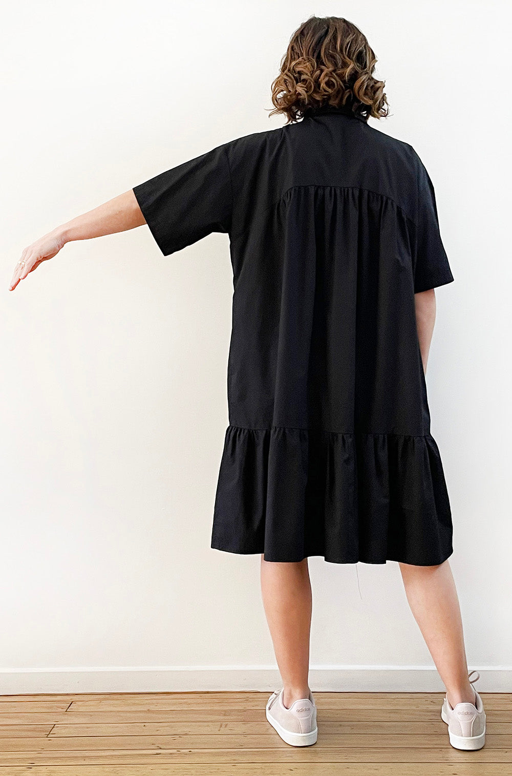 COTTON OVERSIZED SMOCK DRESS BLACK