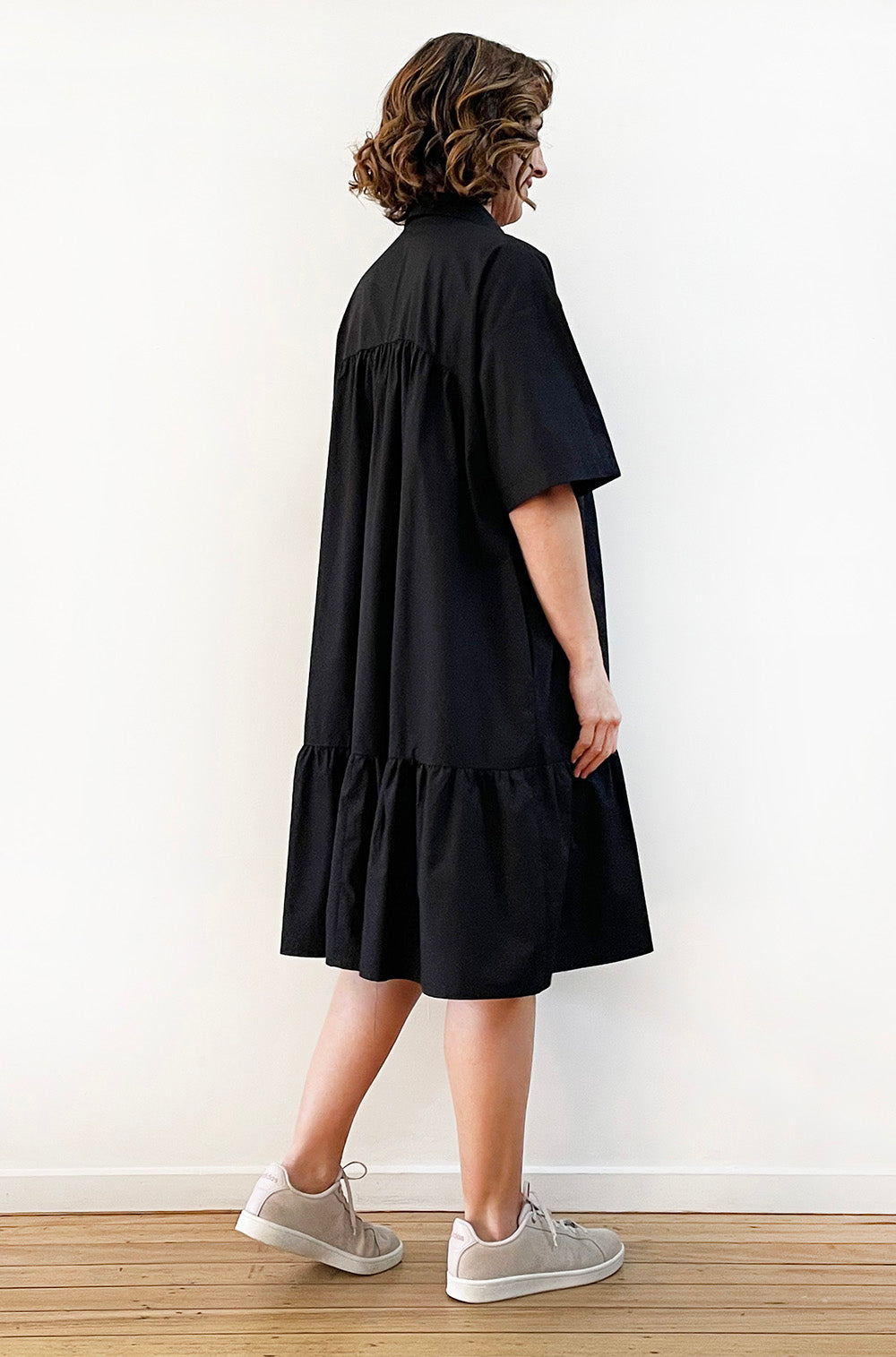 COTTON OVERSIZED SMOCK DRESS BLACK