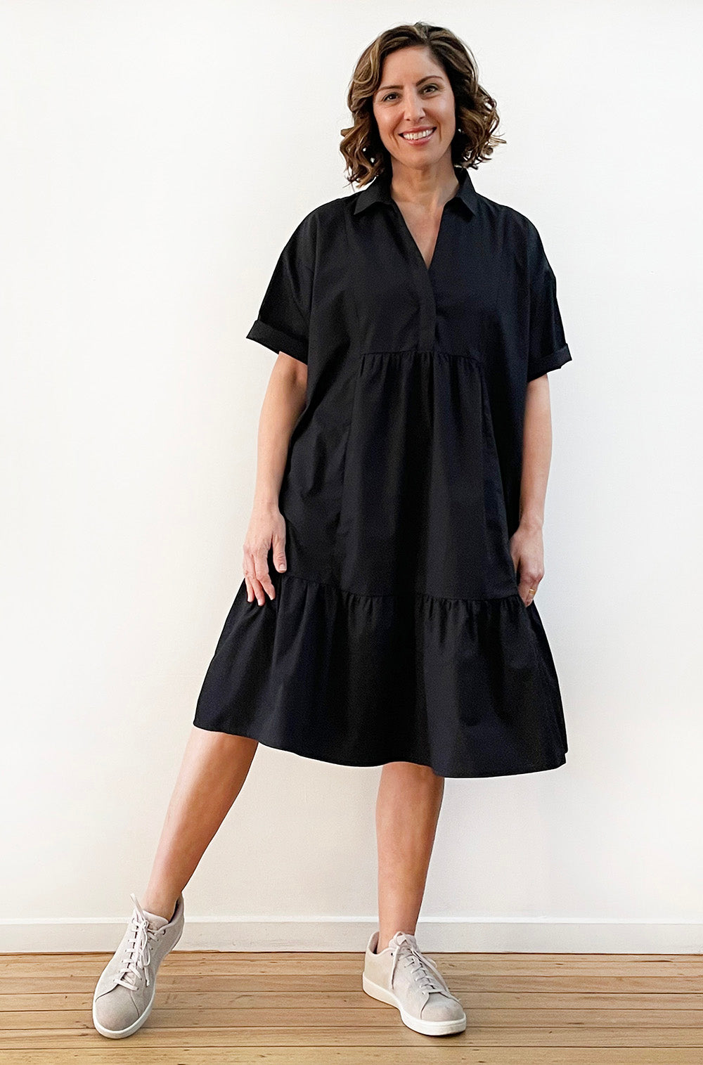 COTTON OVERSIZED SMOCK DRESS BLACK