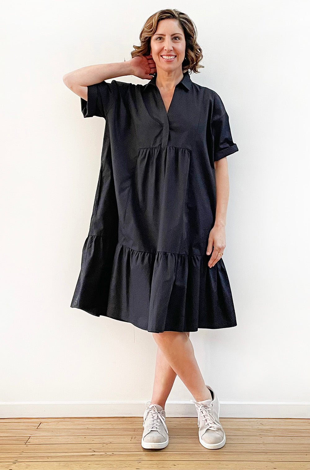 COTTON OVERSIZED SMOCK DRESS BLACK
