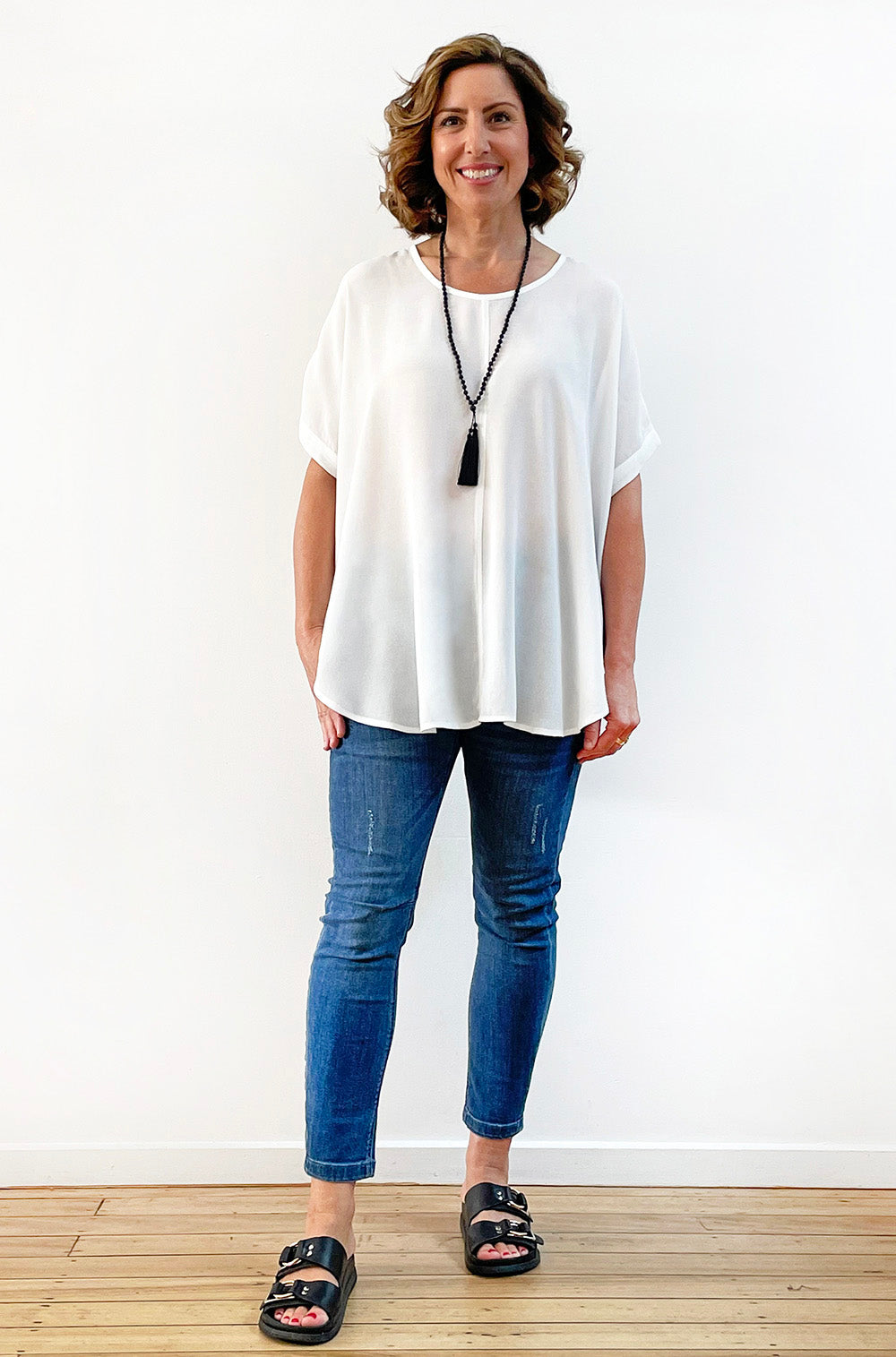 VISCOSE SHORT SLEEVE CIRCLE TOP IVORY