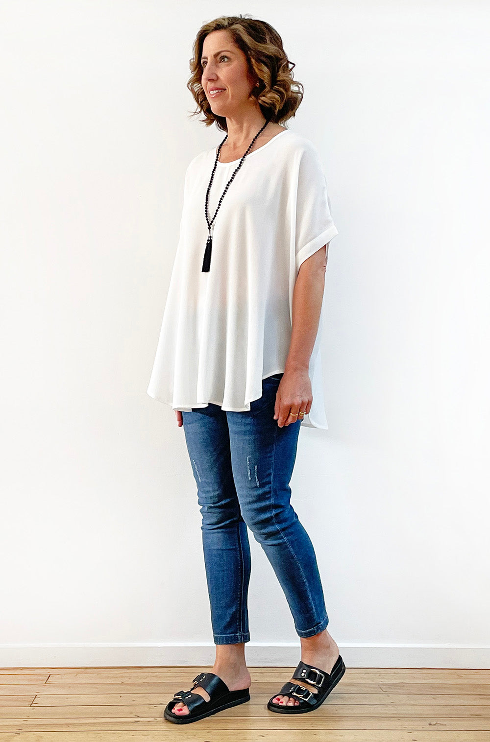 VISCOSE SHORT SLEEVE CIRCLE TOP IVORY