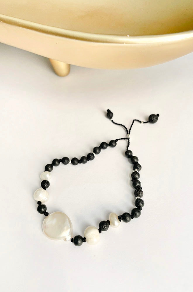FRESHWATER PEARL AND LAVA BEAD BRACELET