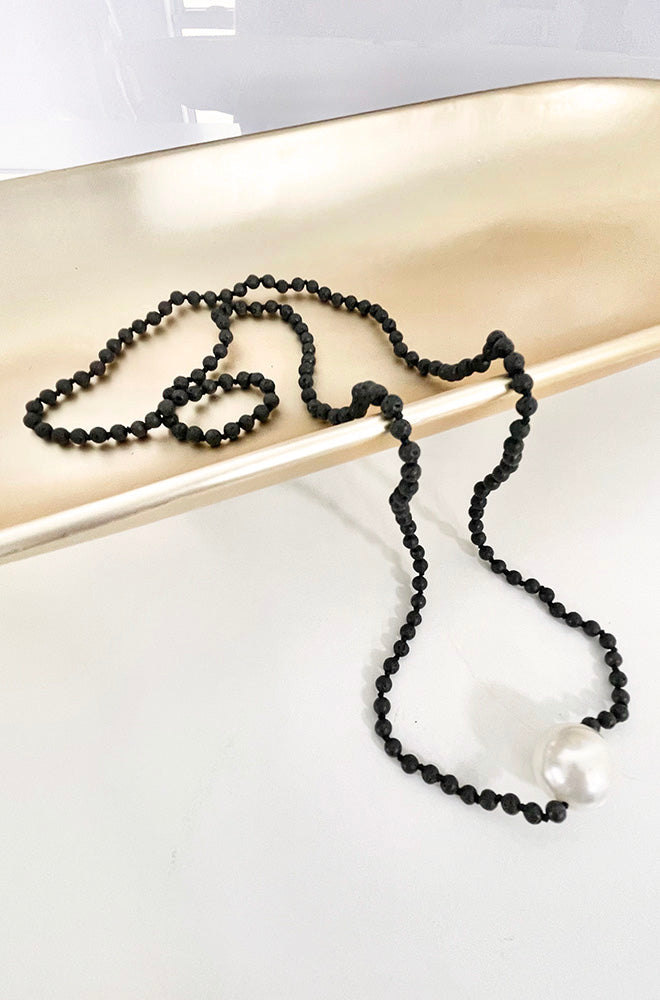 SHELL PEARL AND LAVA BEAD NECKLACE