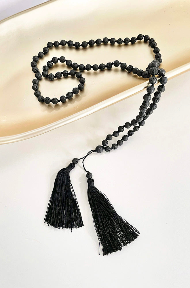 LAVA STONE TASSEL NECKLACE