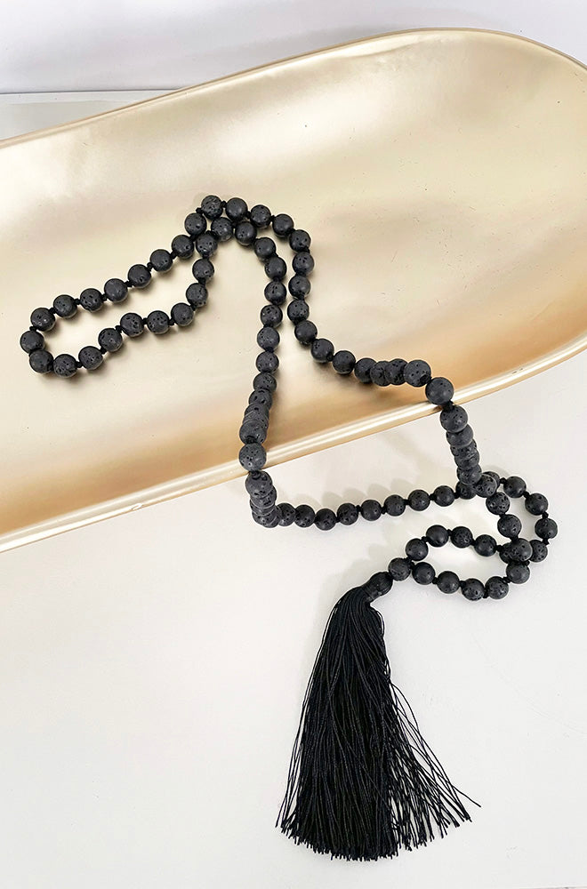 LARGE LAVA STONE TASSEL NECKLACE
