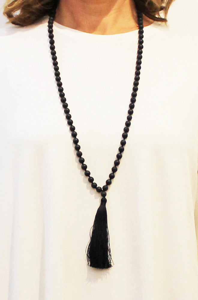 LARGE LAVA STONE TASSEL NECKLACE