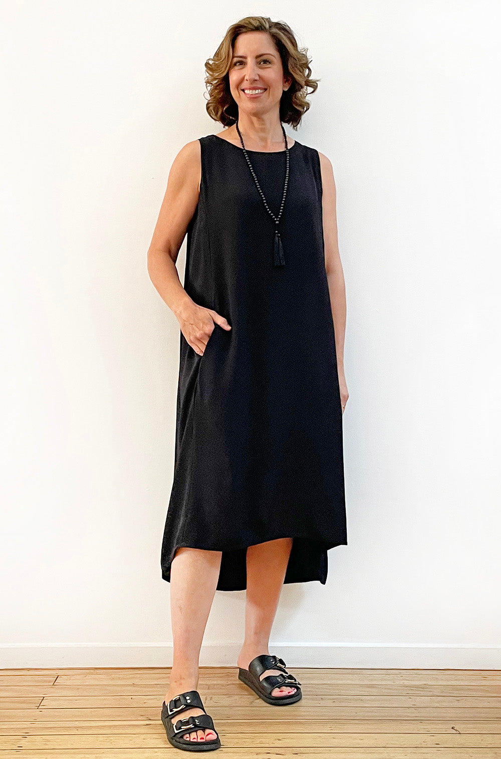 VISCOSE HI LO TANK DRESS BLACK
