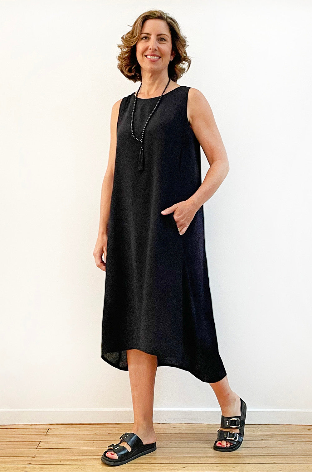 VISCOSE HI LO TANK DRESS BLACK