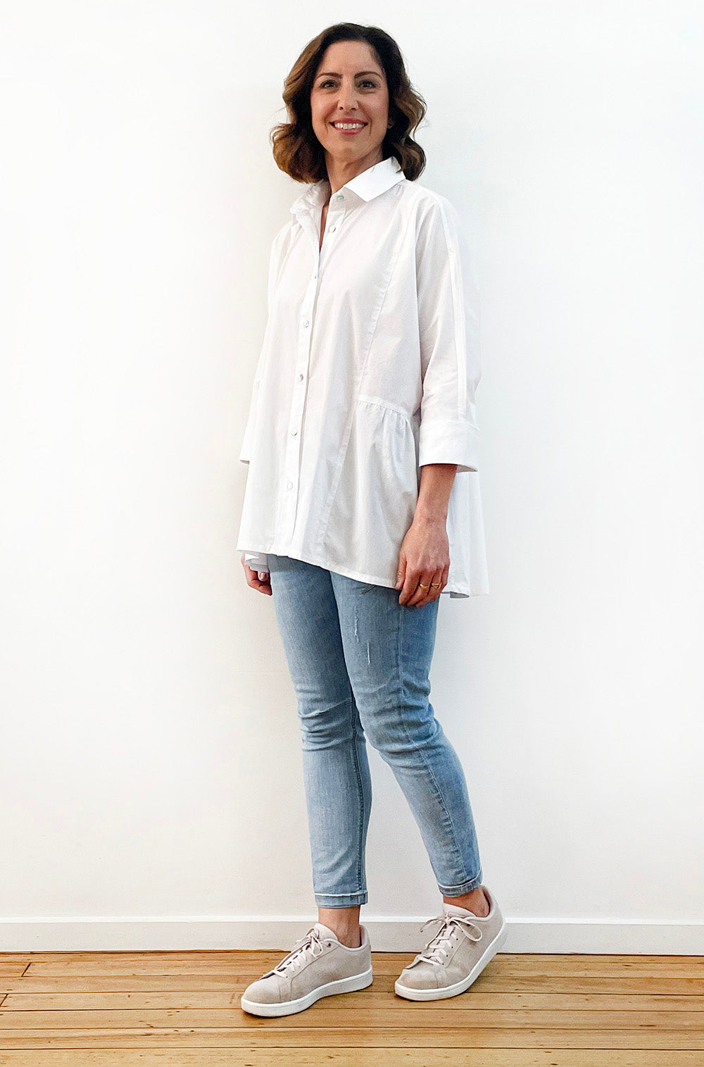 COTTON MAYGAR SLEEVE GATHERED SHIRT WHITE