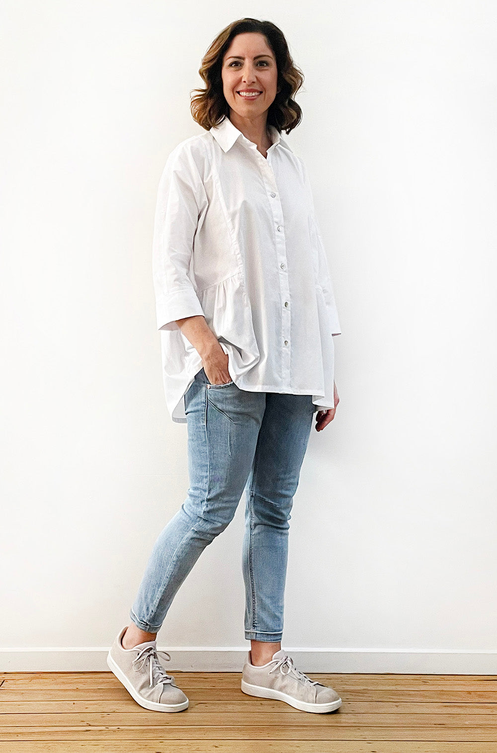 COTTON MAYGAR SLEEVE GATHERED SHIRT WHITE