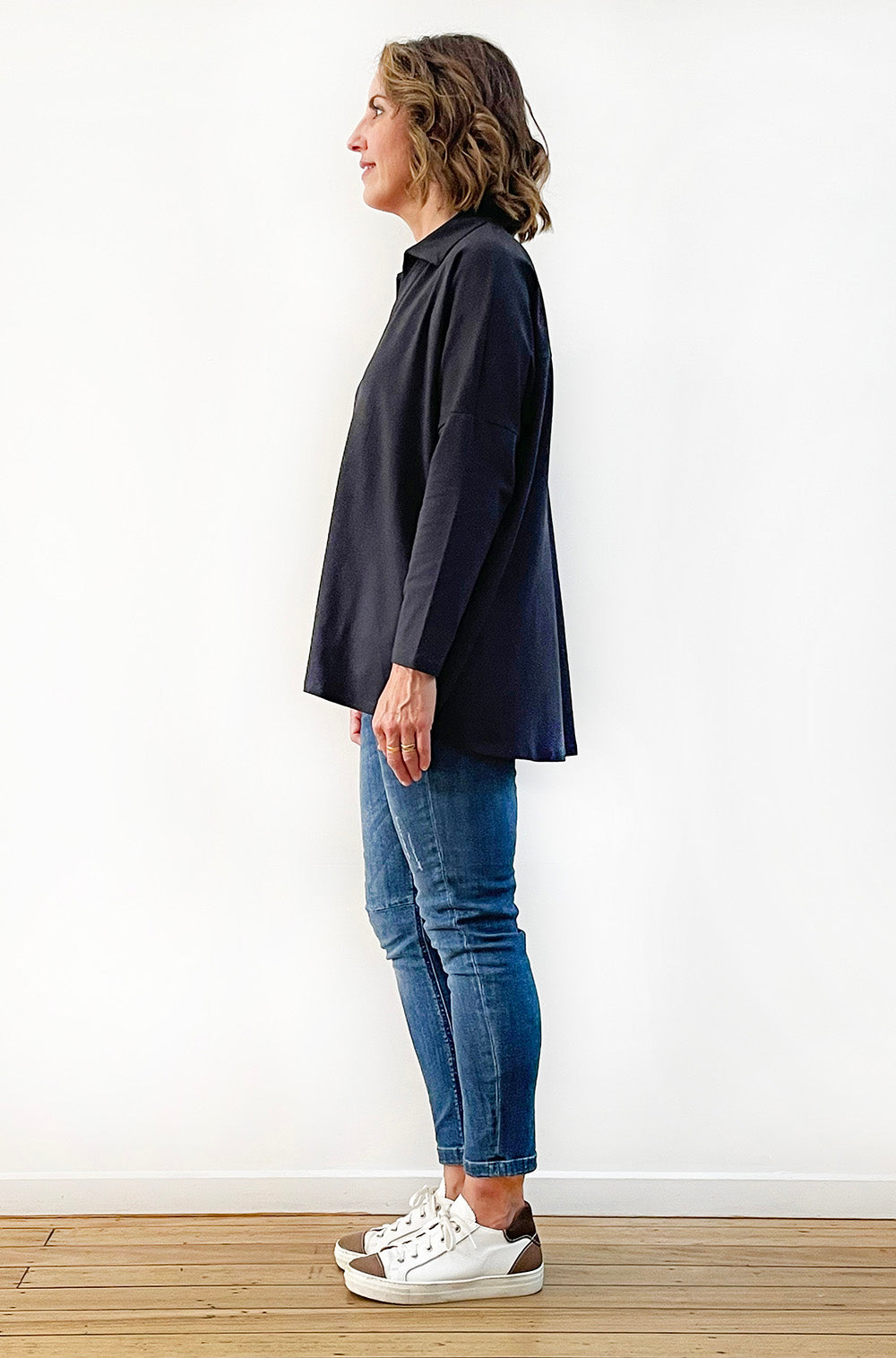 BAMBOO/ORGANIC COTTON COLLARED TOP PEWTER