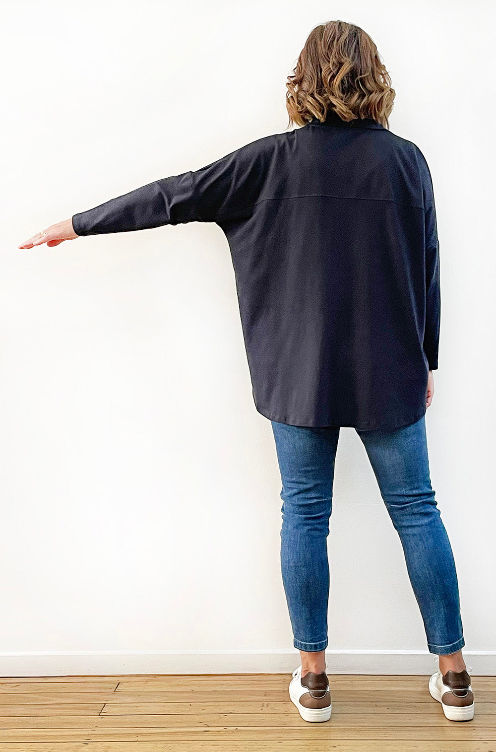 BAMBOO/ORGANIC COTTON COLLARED TOP PEWTER