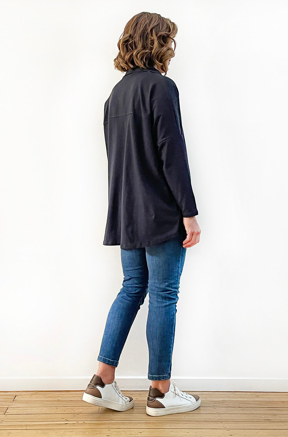 BAMBOO/ORGANIC COTTON COLLARED TOP PEWTER
