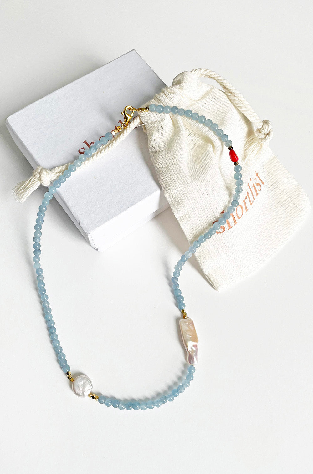 FRESHWATER PEARL AND AQUAMARINE NECKLACE