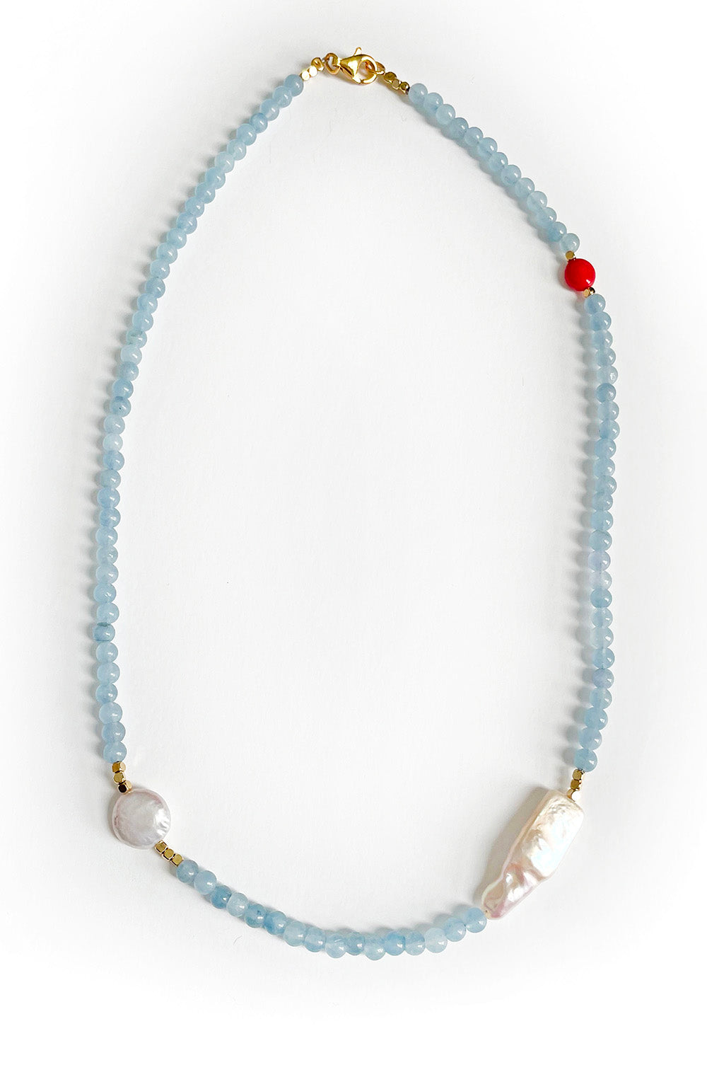 FRESHWATER PEARL AND AQUAMARINE NECKLACE