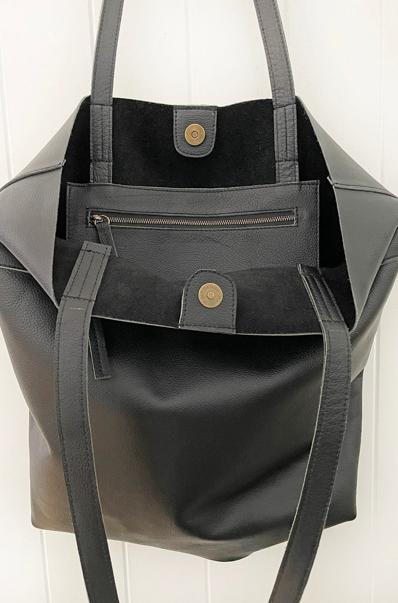 LEATHER EVERYDAY TOTE BAG BLACK