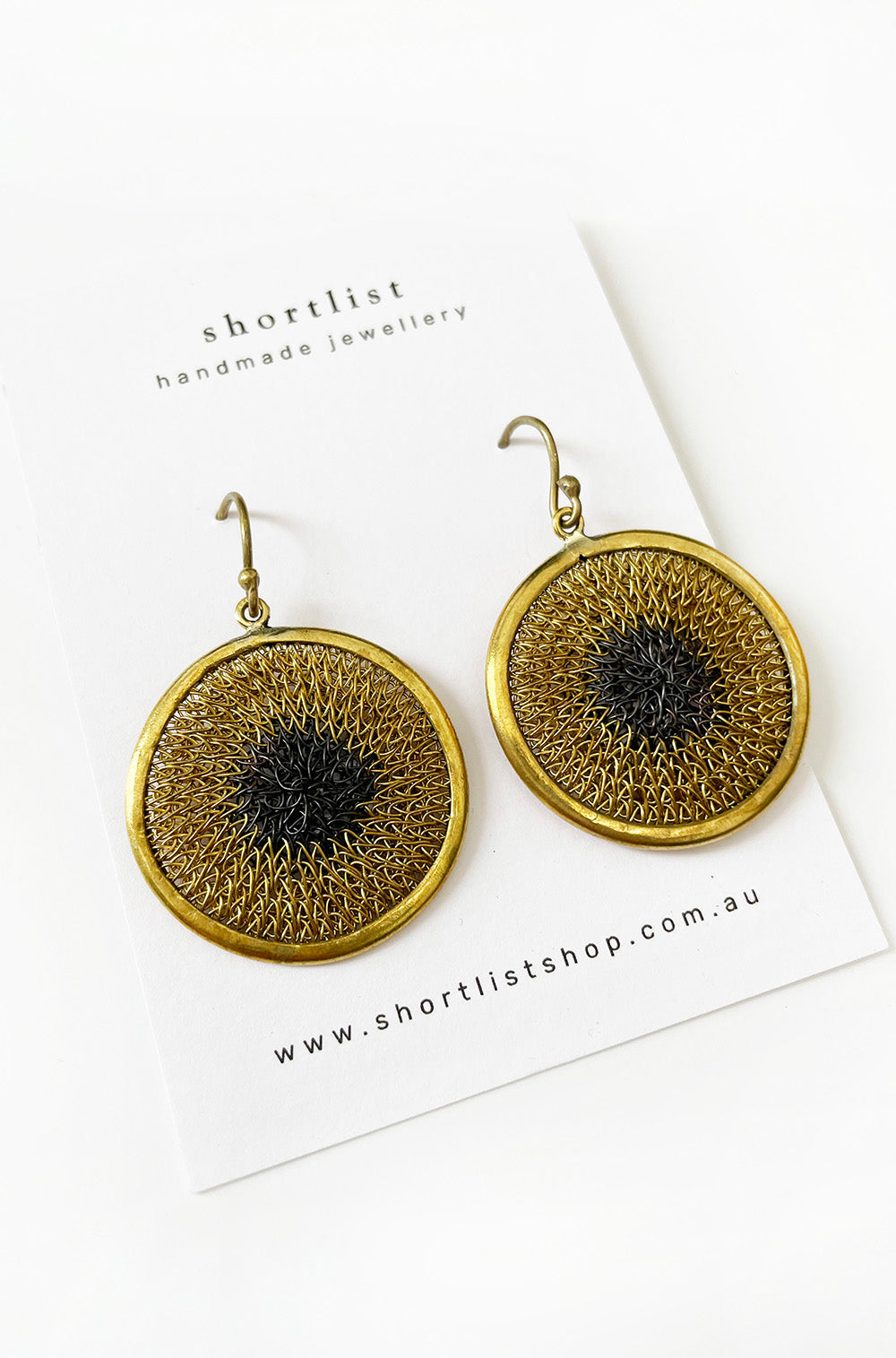 WIRE TWO TONE DISC EARRINGS BRASS