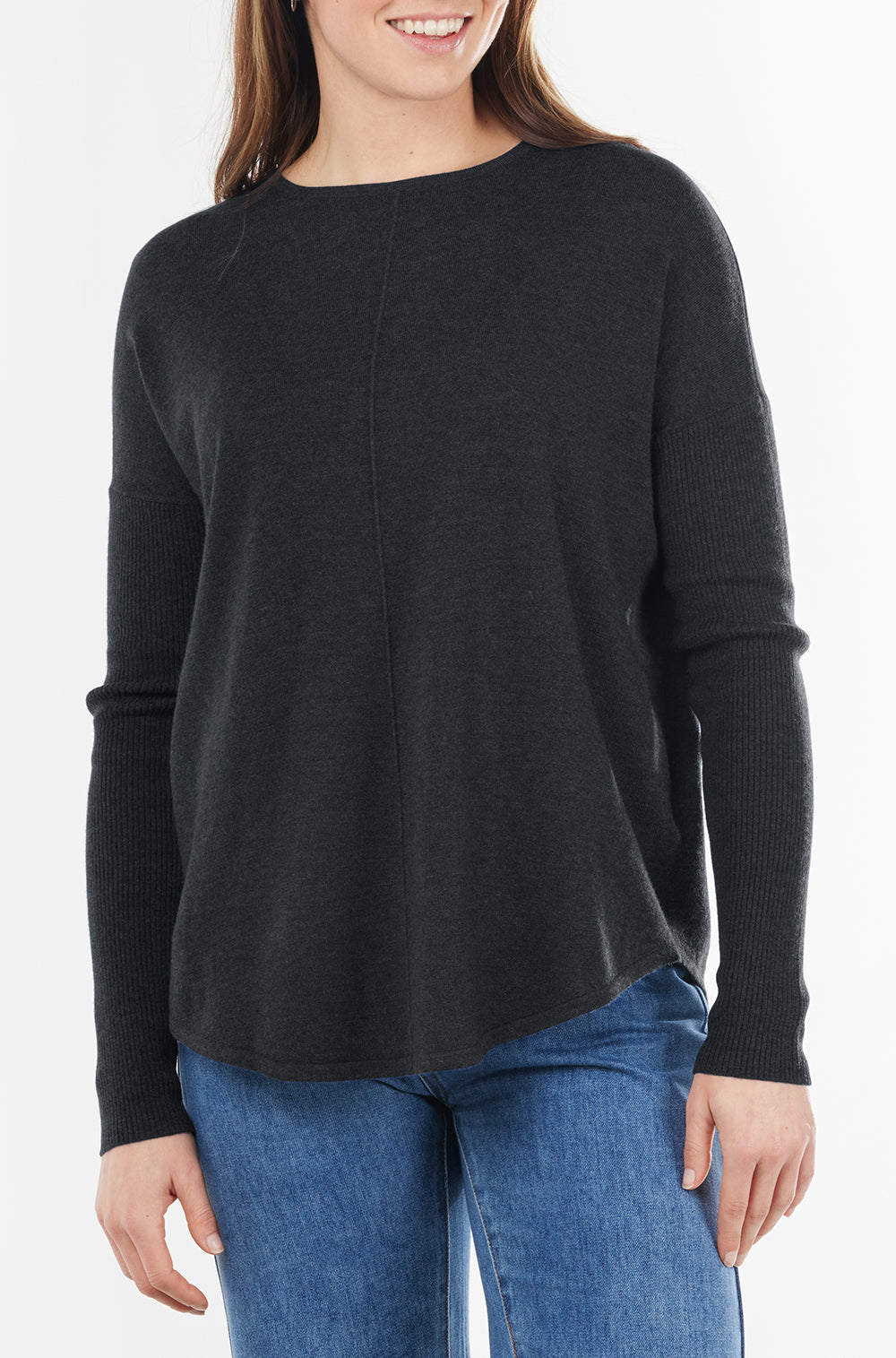 BRIDGE & LORD MERINO CASHMERE RELAXED CREW NECK BLACK