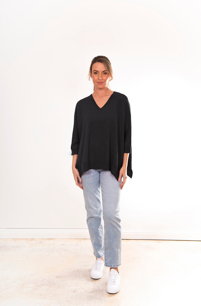 BRIDGE & LORD MERINO CASHMERE OVERSIZED BOXY PULLOVER COAL