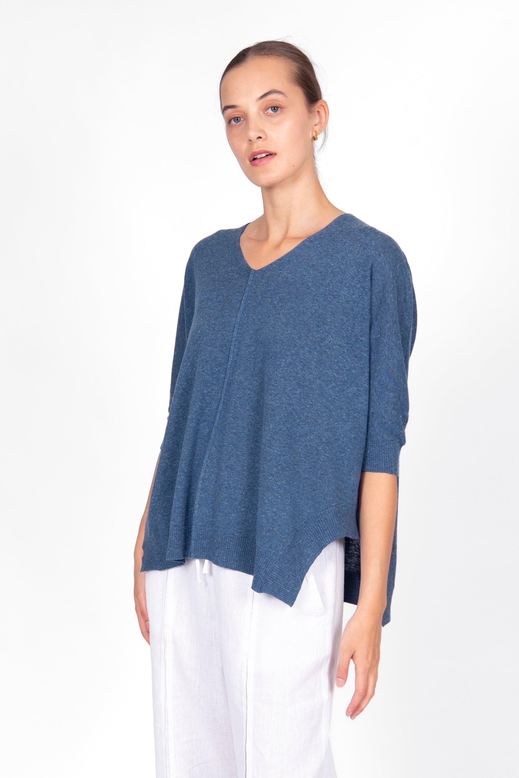 BRIDGE & LORD LINEN COTTON OVERSIZED BOXY PULLOVER DENIM