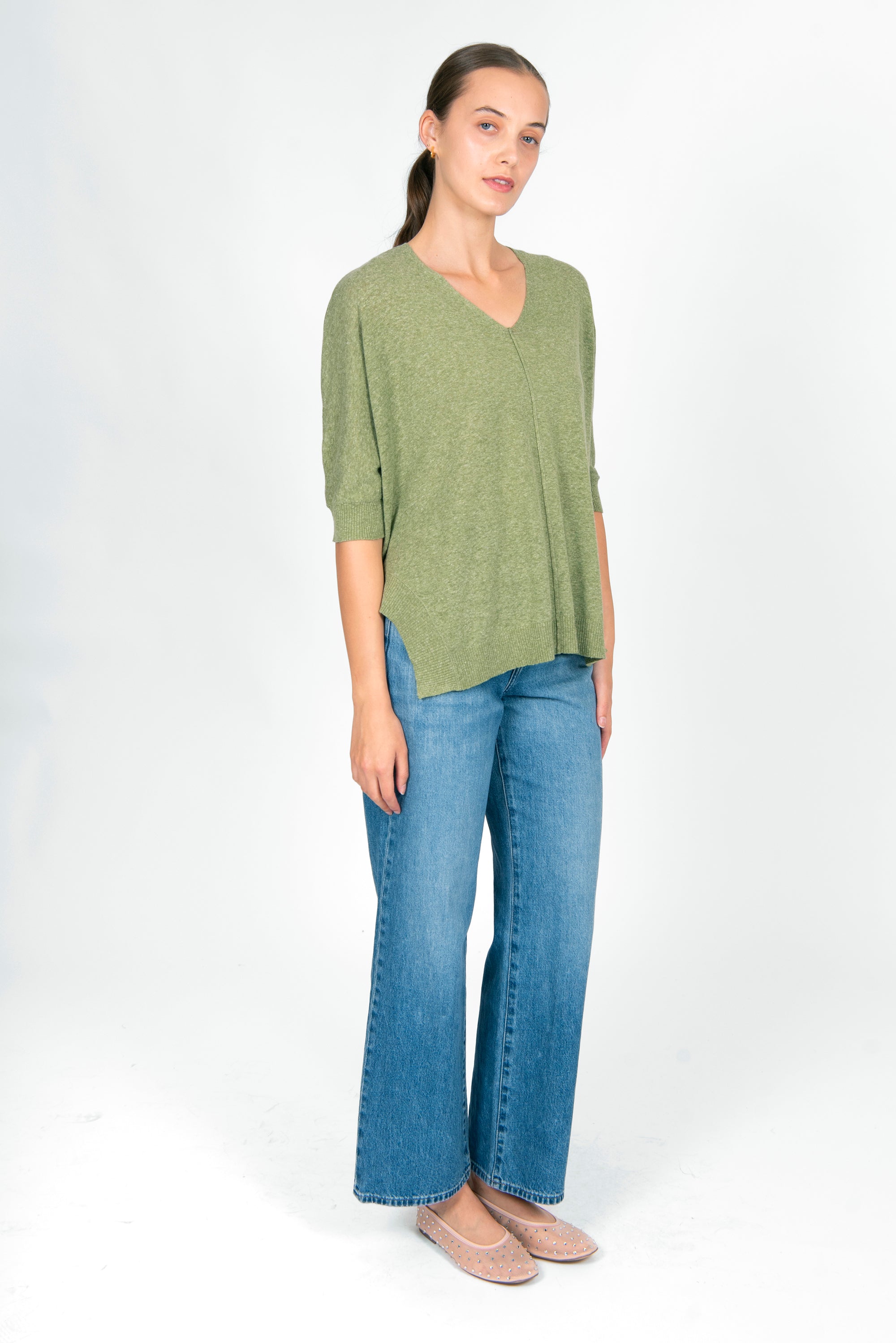 BRIDGE & LORD LINEN COTTON OVERSIZED BOXY PULLOVER SAGE GREEN