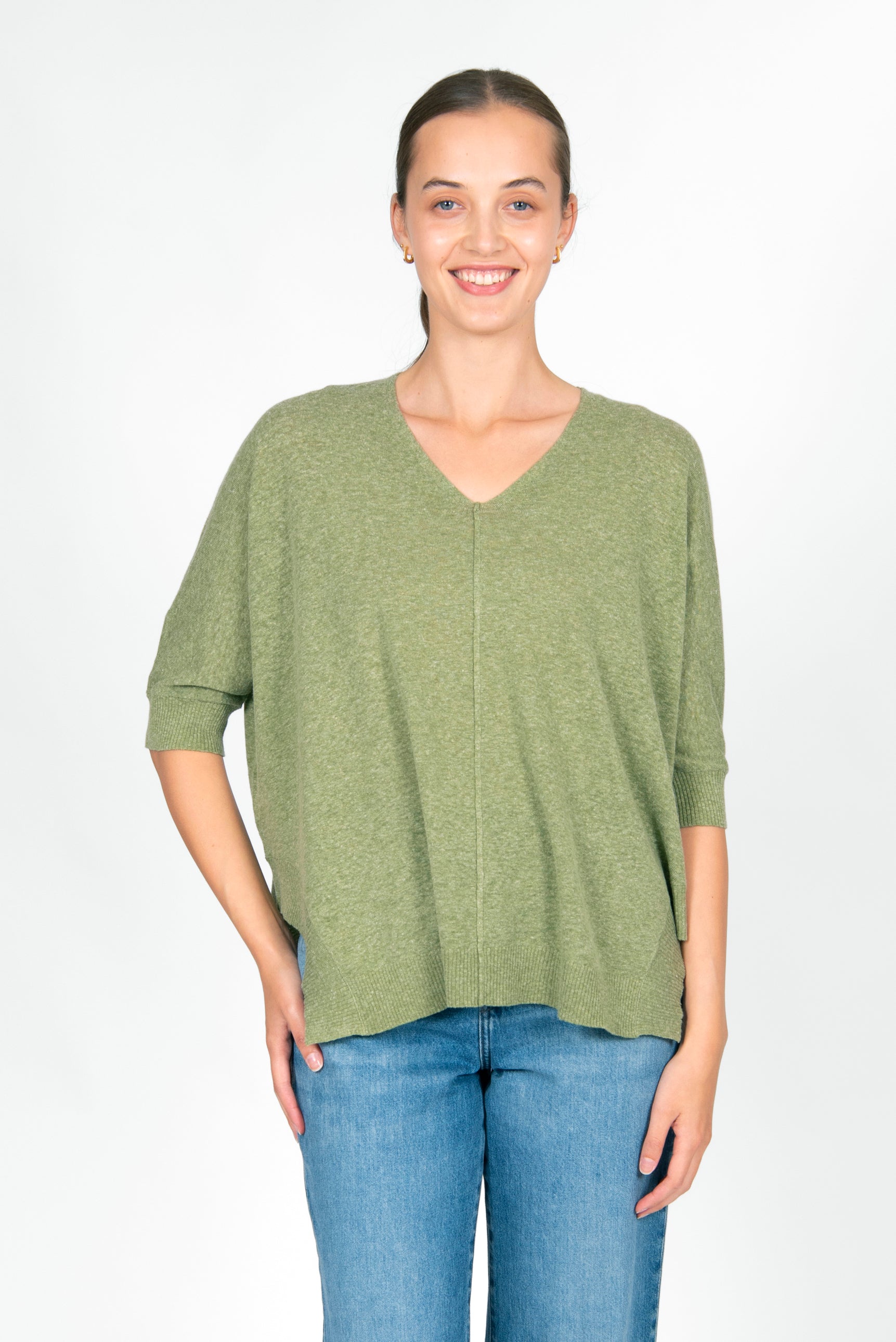 BRIDGE & LORD LINEN COTTON OVERSIZED BOXY PULLOVER SAGE GREEN