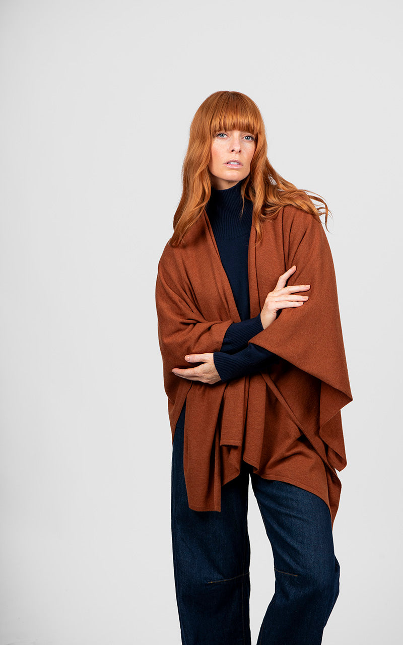 BRIDGE & LORD MERINO CASHMERE WRAP COGNAC