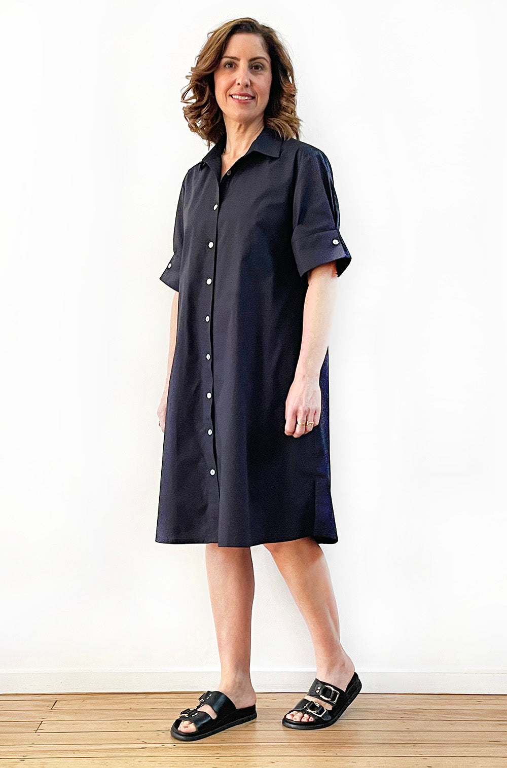 COTTON SHORT SLEEVE SHIRT DRESS BLACK