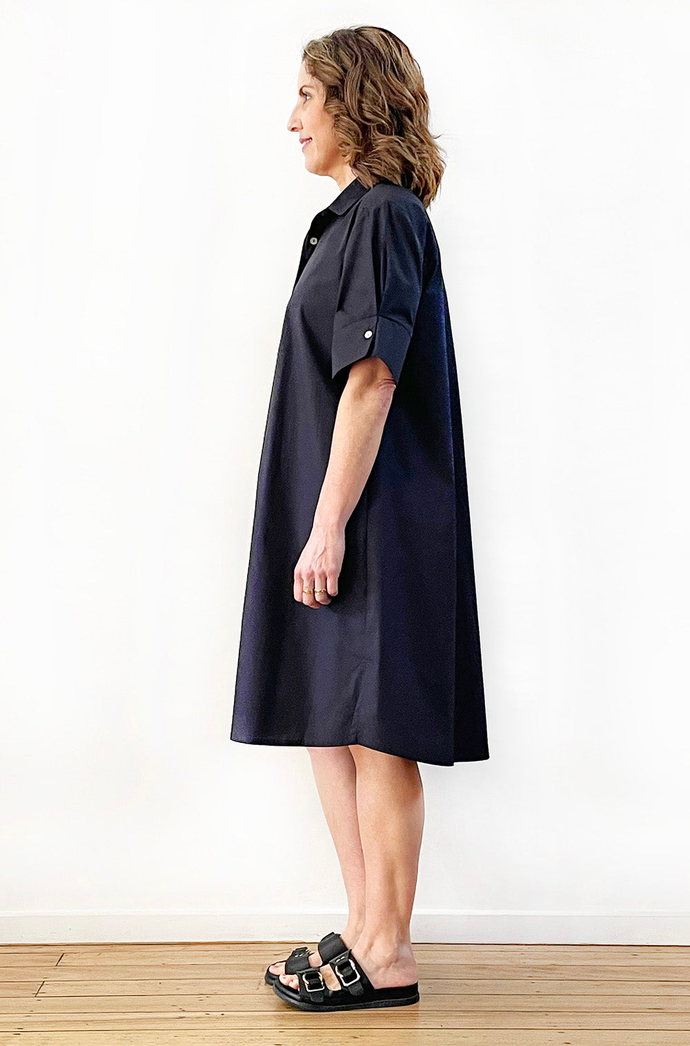 COTTON SHORT SLEEVE SHIRT DRESS BLACK