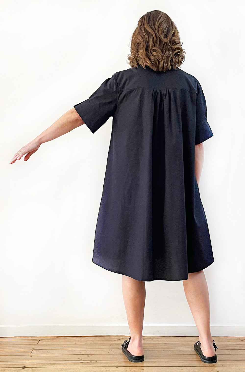 COTTON SHORT SLEEVE SHIRT DRESS BLACK