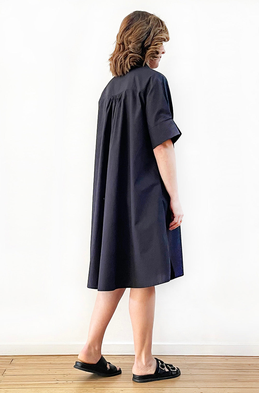 COTTON SHORT SLEEVE SHIRT DRESS BLACK