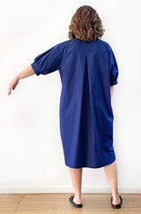 COTTON GATHERED SLEEVE SHIRT DRESS SKIPPER BLUE