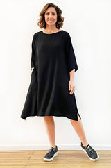 VISCOSE A-LINE SHIFT DRESS BLACK