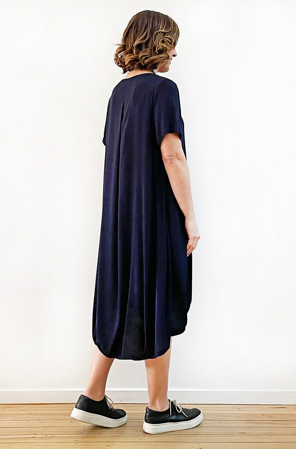 VISCOSE TIE HEM HI LO DRESS NAVY