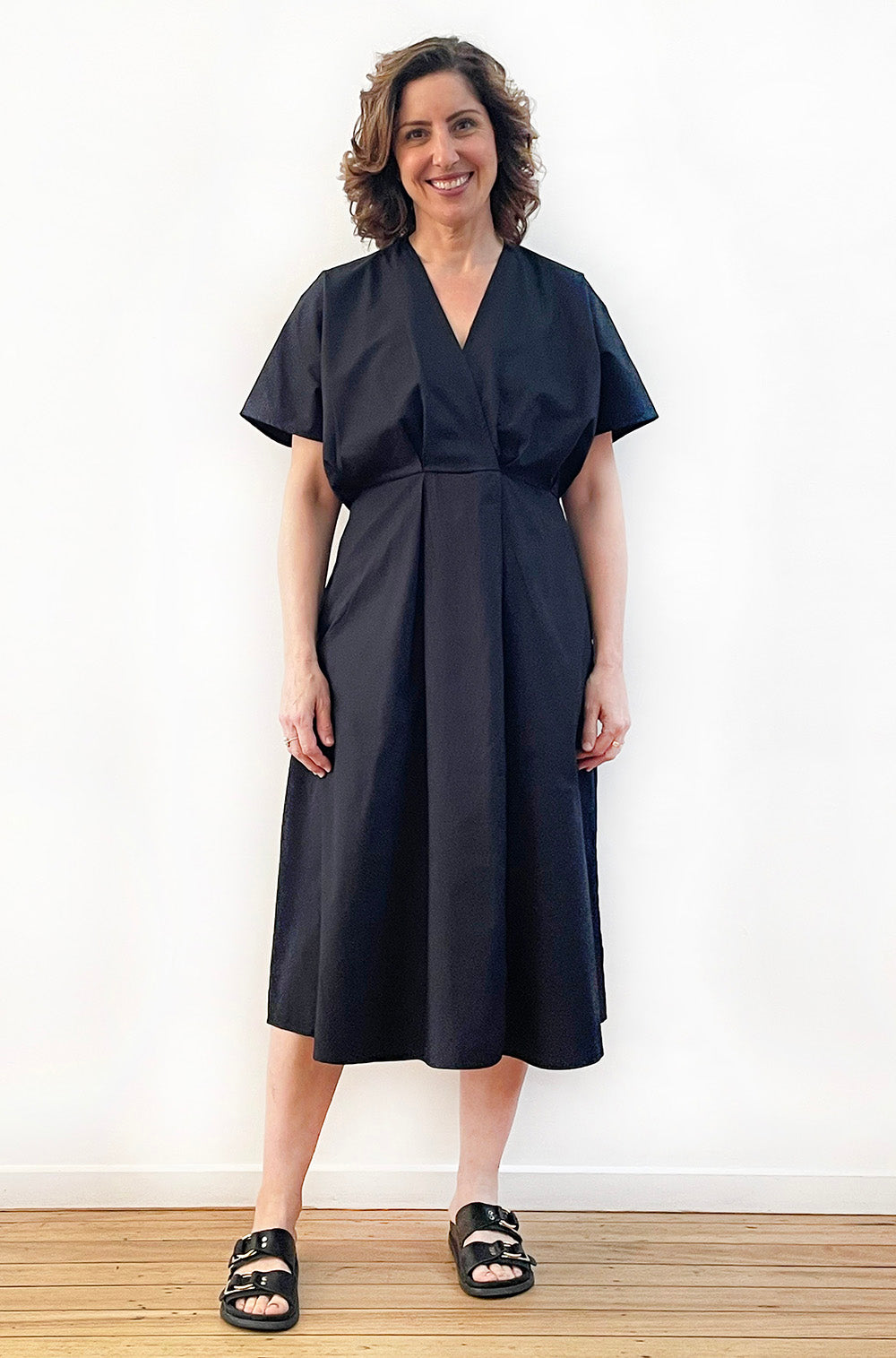 COTTON MOCK WRAP DRESS BLACK