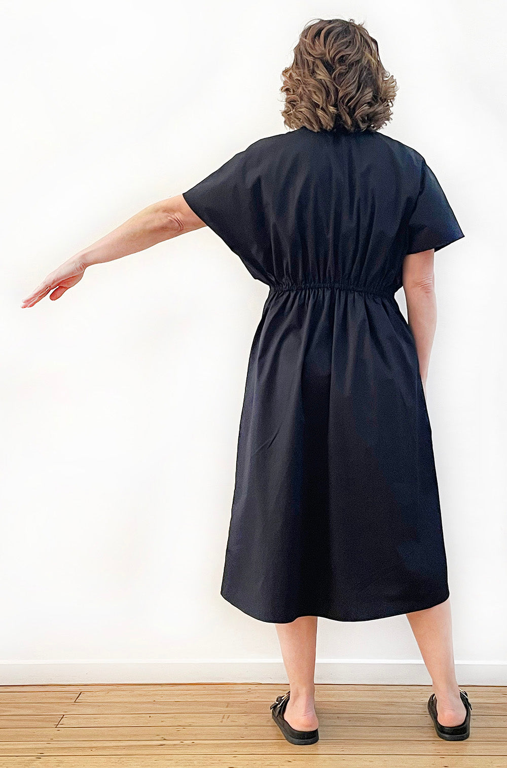 COTTON MOCK WRAP DRESS BLACK